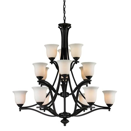 Z-Lite Lagoon 15 Light Chandelier, Matte Black & Matte Opal 703-15-MB